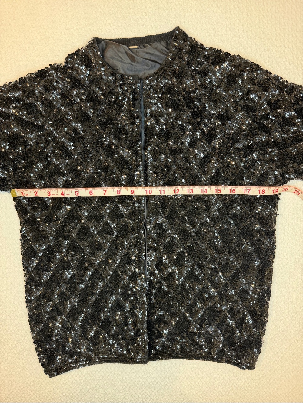 Vintage 60-70s Sparkle Heavy Sequin Black Wool Cardigan Size 42  Fits like Small - Picture 11 of 16